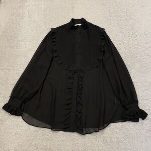 For Love And Lemons Elegant Black Ruffle Blouse